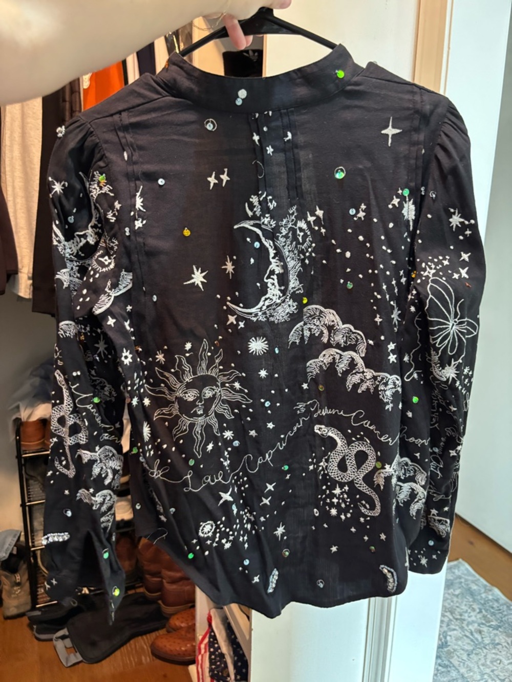 Pilcro Black Embroidered Celestial Button-Front Jacket - Picture 2 of 4